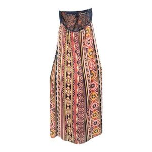 DeJaVu Strapless Blue Embroidered bodice, full long striped skirt. BJ2